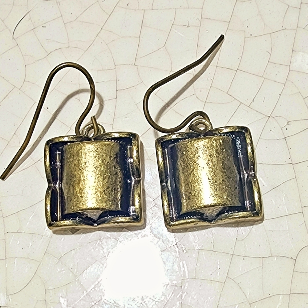 Brass tone small brutalist earrings